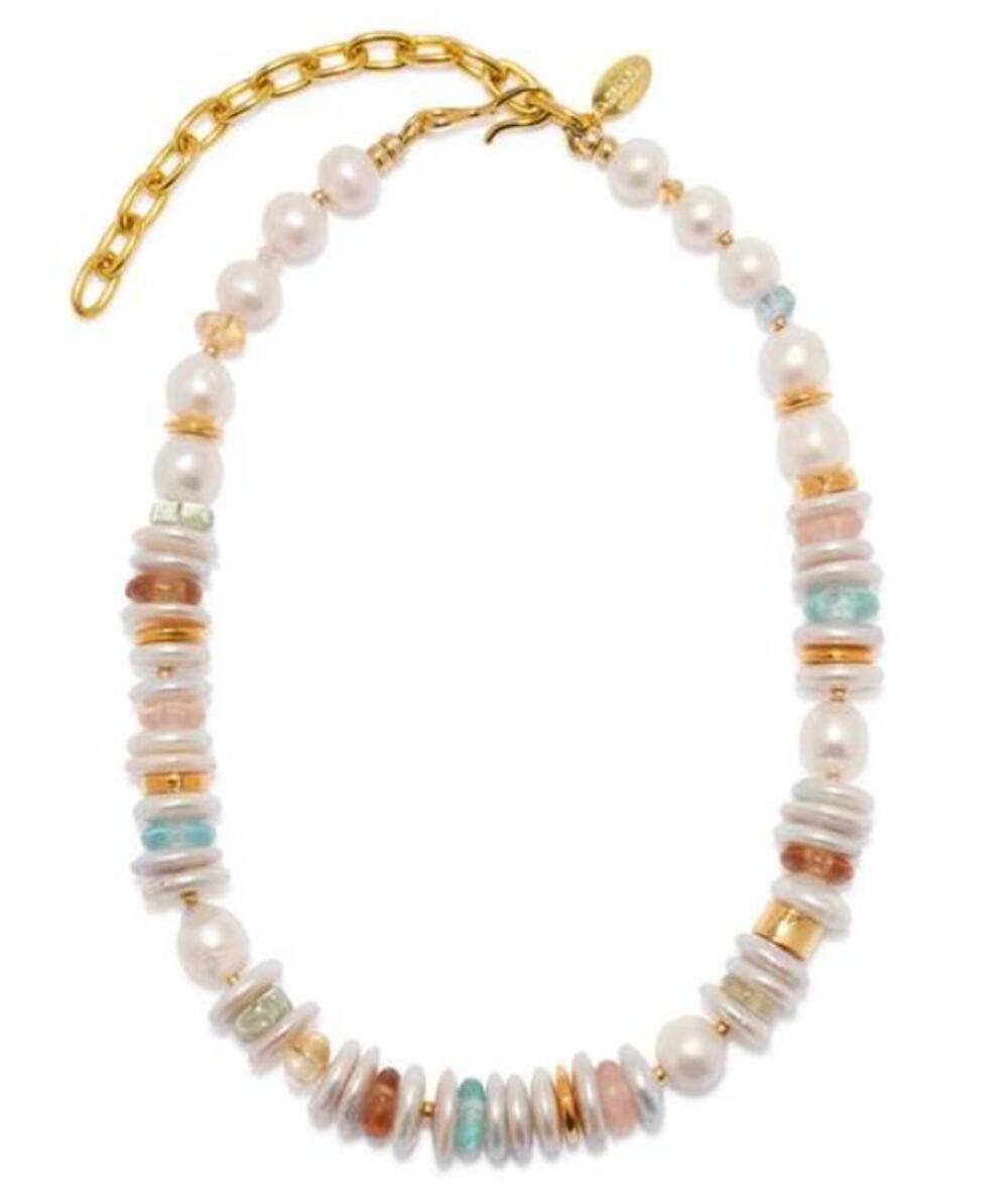 Lizzie Fortunato Moonlight White Gold Tone Chain Pearl Citrine Necklace F18-1